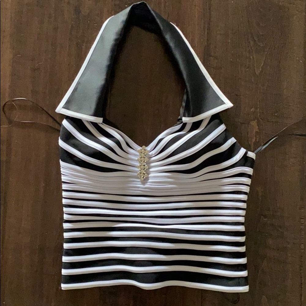 Cache halter black and white dress top